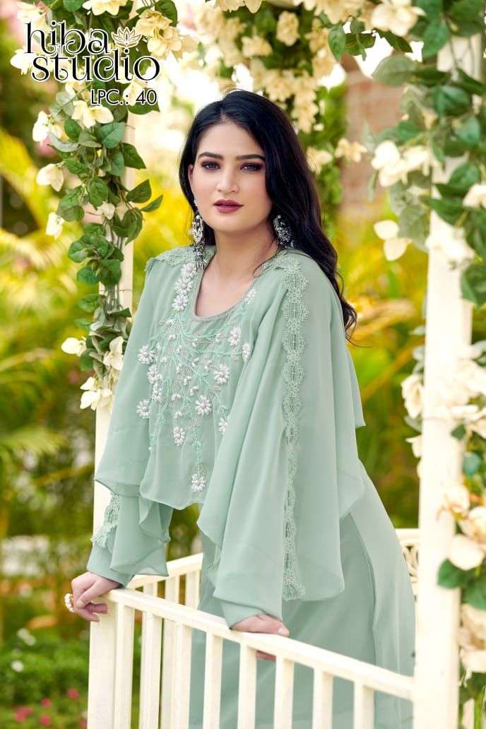 LPC 40 BY HIBA STUDIO PURE GEORGETTE PAKISTANI READYMADE KURTI WITH BOTTOM