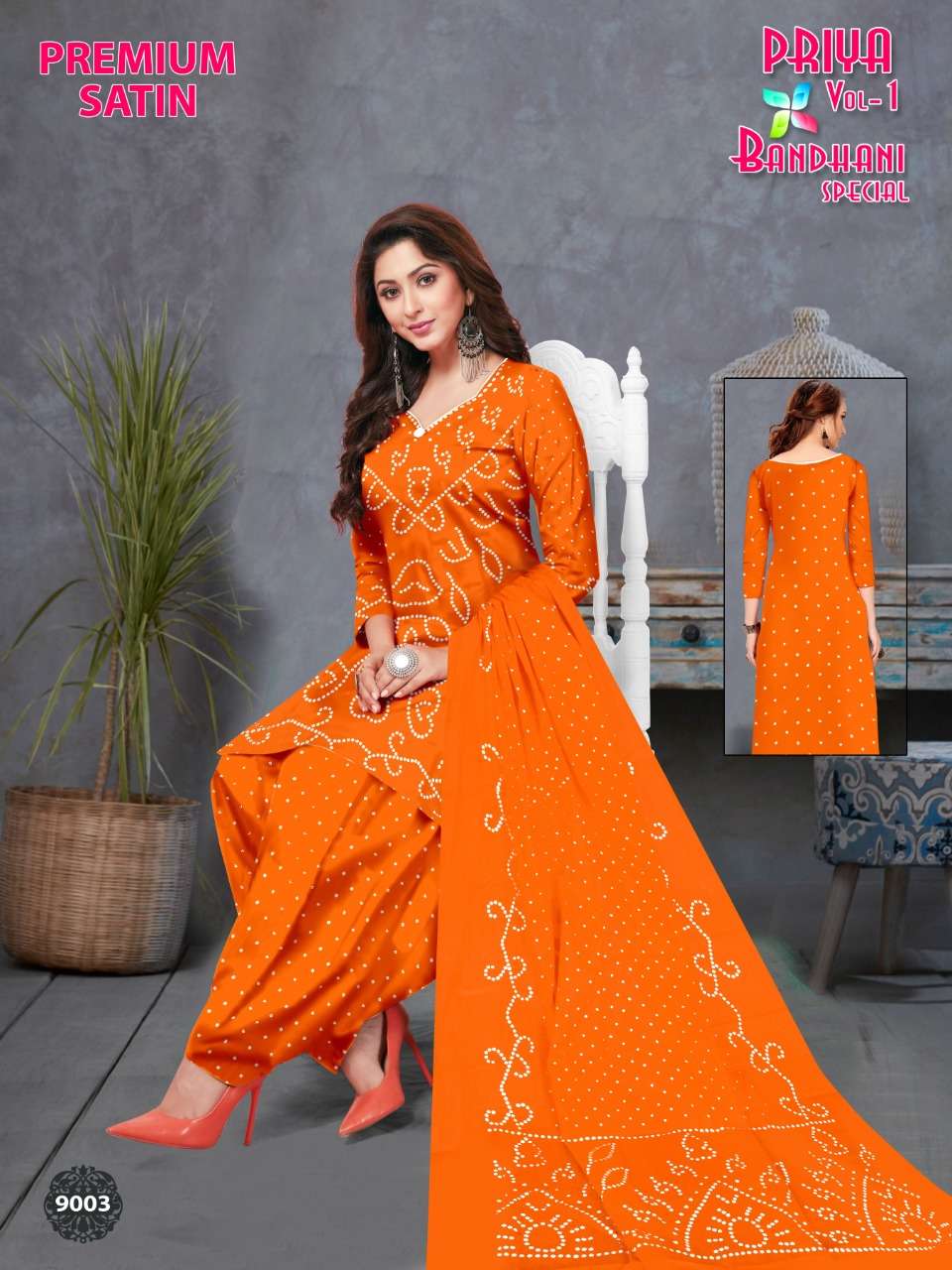 NEMI Priya Vol 1 BANDHANI SUIT SATIN COTTON FABRIC SALWAR SUIT