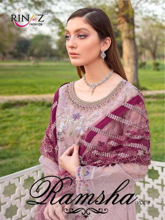 RAMSHA VOL 9 BY RINAZ HEAVY EMBROIDERY ON GEORGETTE PAKISTANI DRESSES