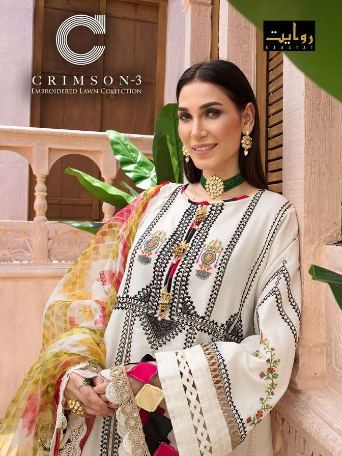 RAWAYAT CRIMSON VOL-3 PURE COTTON EMBROIDERED LAWN SUIT