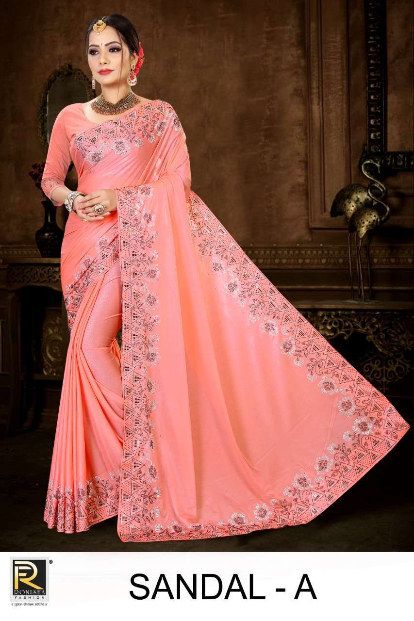SANDAL BY RANJNA SAREE FANCY SIROSKI WORK TRADITIONAL WEAR SAREE COLLECTION
