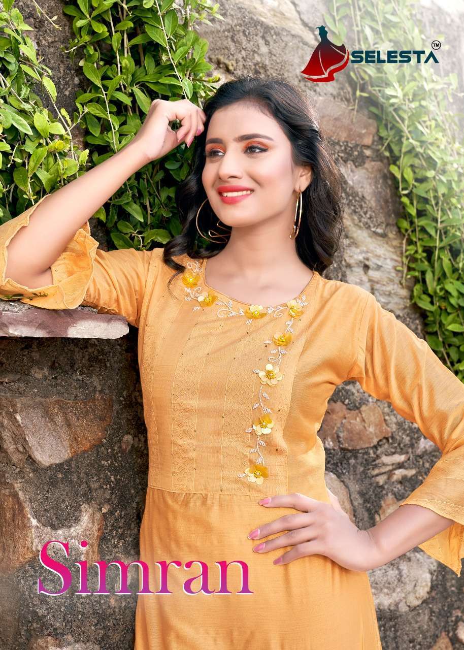 SELESTA PRESENT SIMRAN CHANDERI DESIGNER FANCY KURTIS