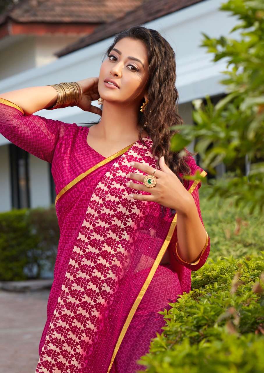 STAVAN VANESSA CHIFFON WITH STONE WORK SARIS AUTHORIZED SUPPLIER