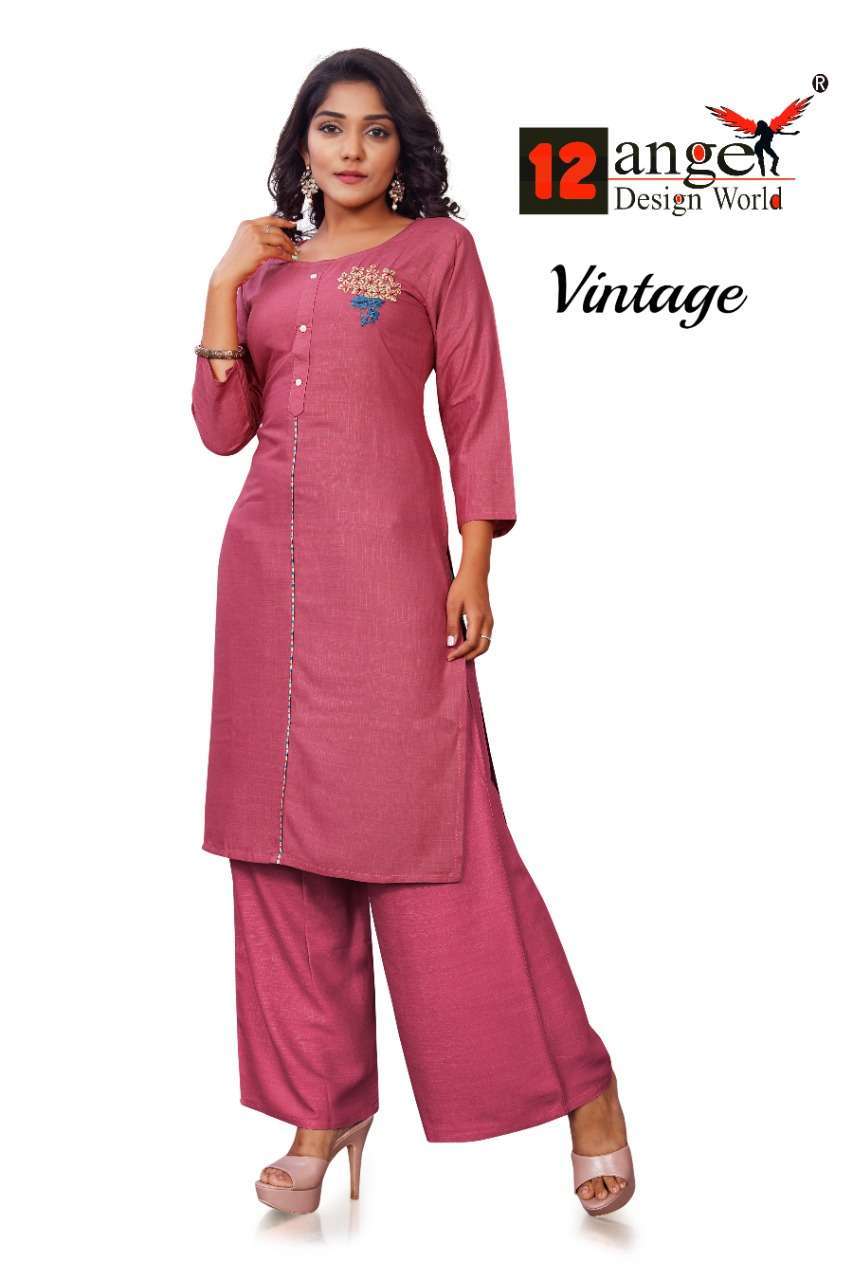 12 angel vintage 14 kg rayon slub kurti with palazzo 