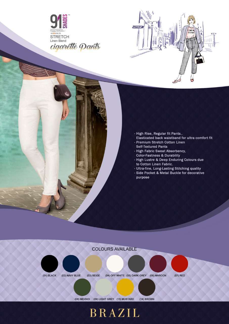 91SHADES PRESENT BRAZIL COTTON LINEN CIGARETTE PANT COLLECTION