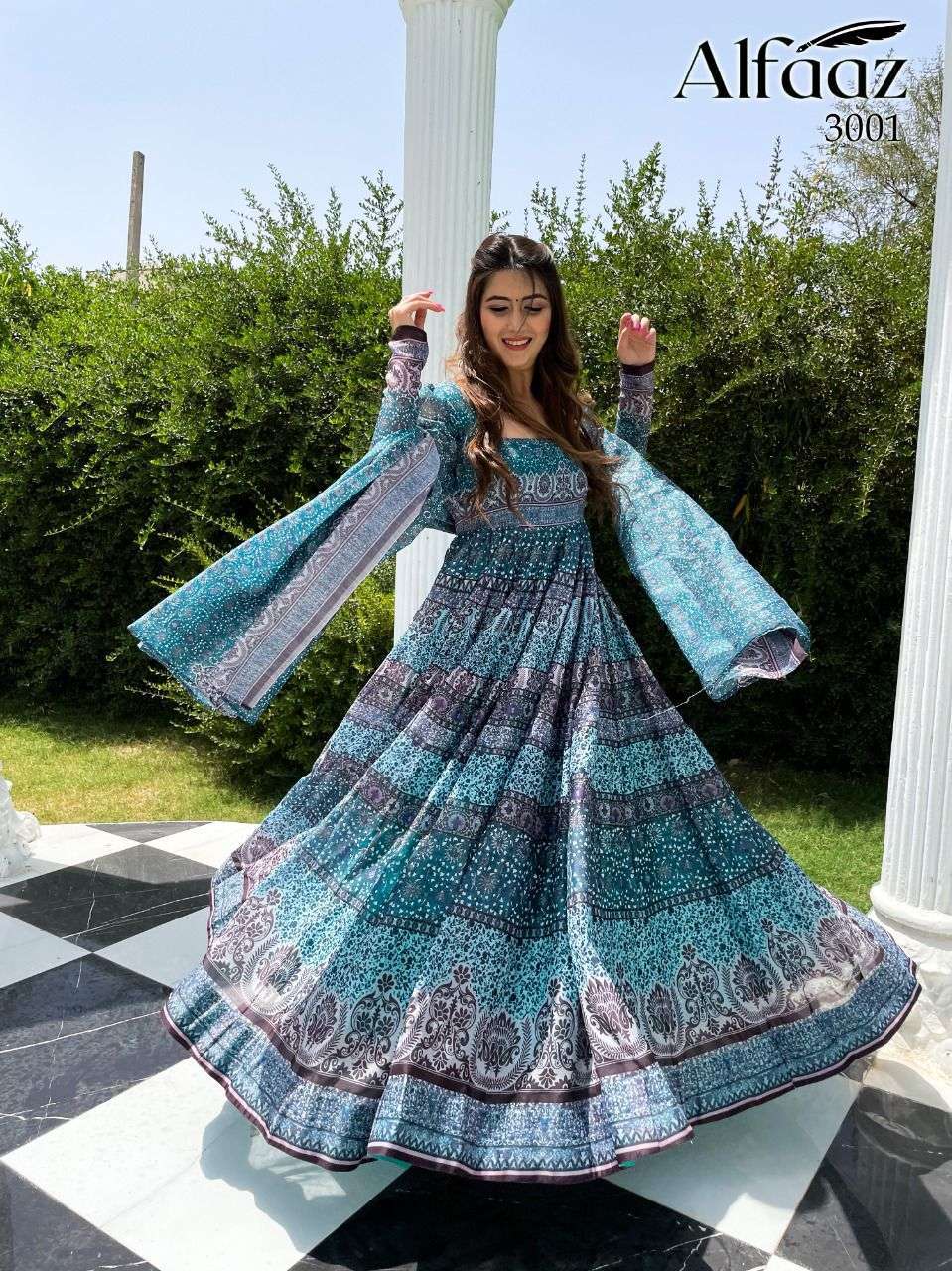 ALFAAZ VOL 3 BY STYLISHTA EXCLUSIVE LONG CHANDERI GOWN WITH DUPATTA