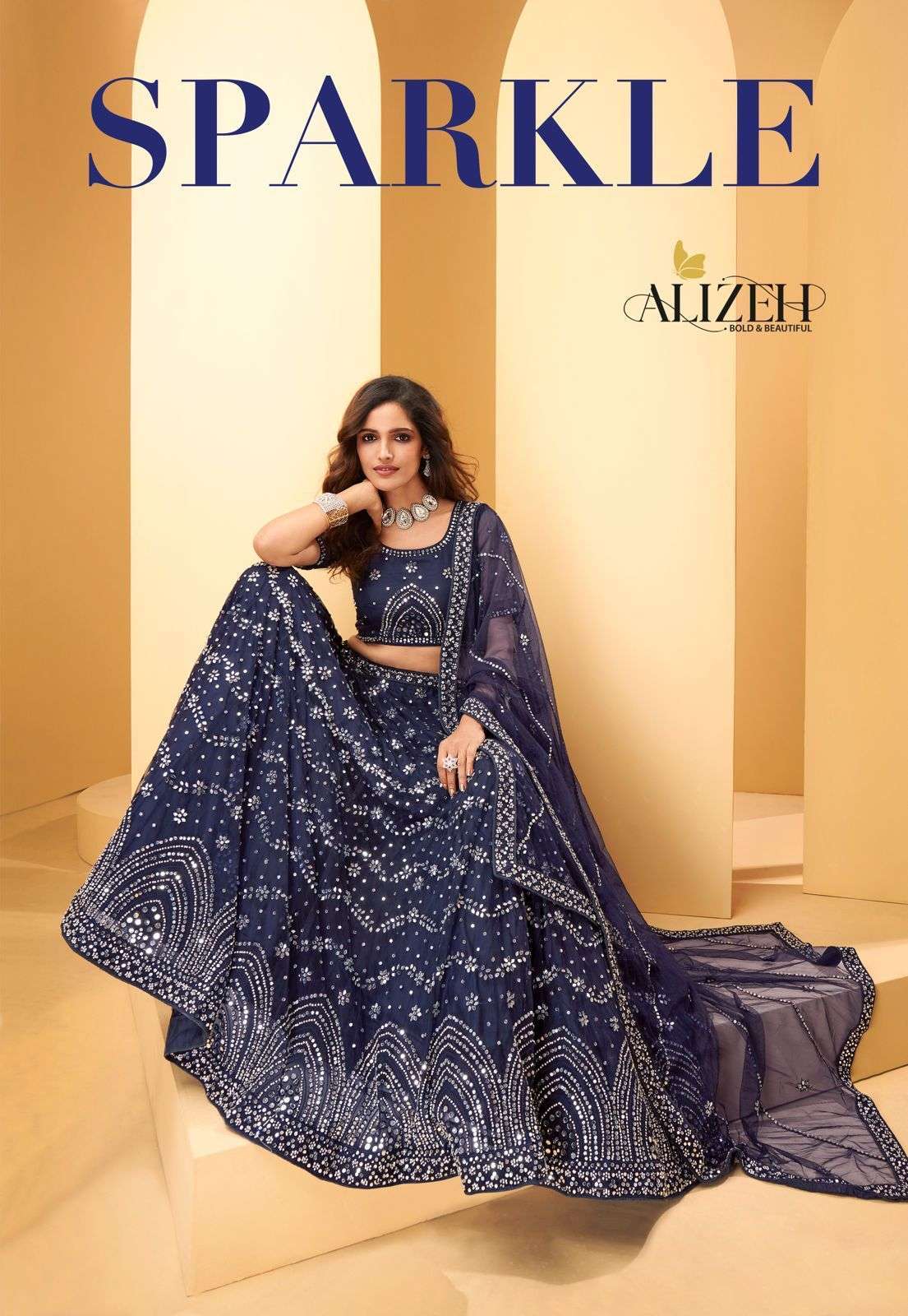 alizeh official sparkle series 1027-1028 net lehenga with santoon inner