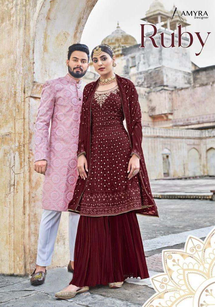 amyra designer ruby series 101-105 Heavy Real blooming georgette suit