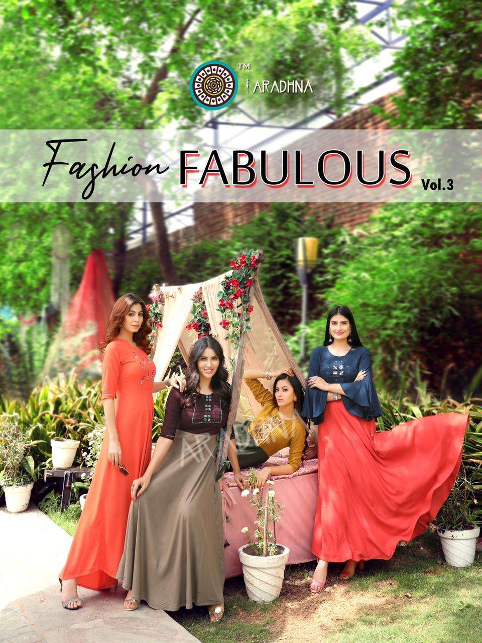aradhna fashion fabulous vol 3 series 3001-3012 heavy rayon embroidery work kurti 