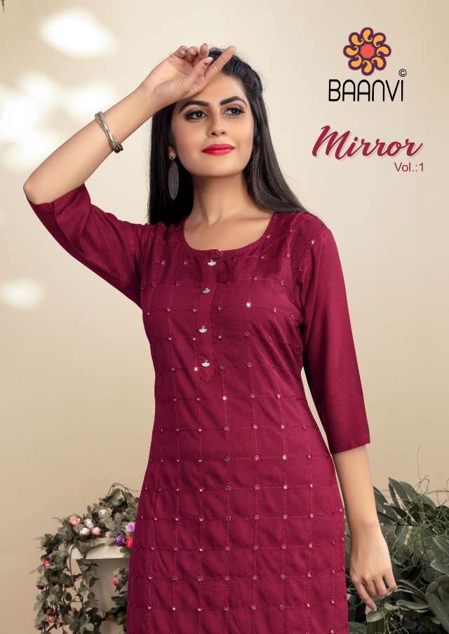 baanvi mirror vol 1 series 101-106 rayon slub mirror work kurti 