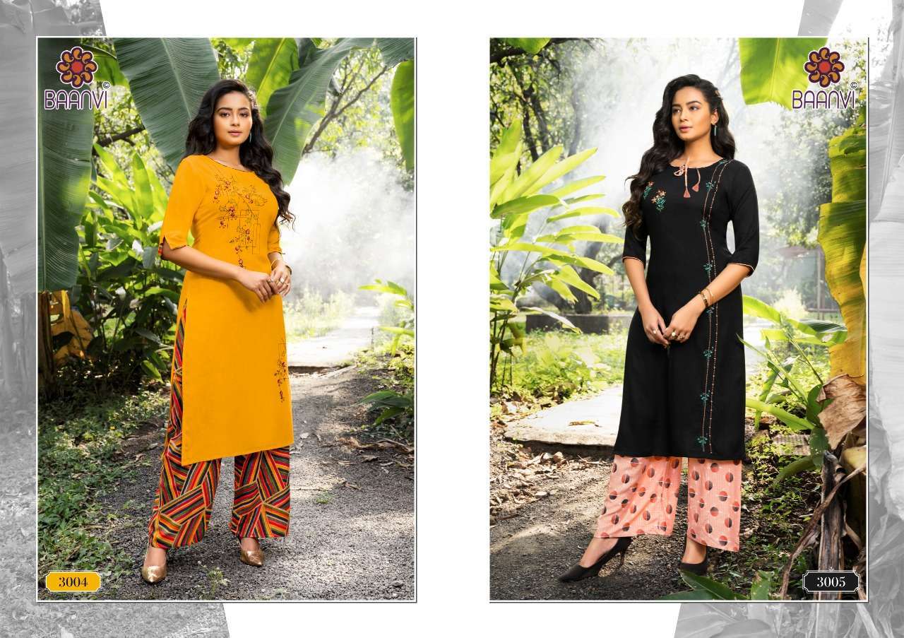 baanvi udaan vol 3 series 3001-3008 rayon kurti with plazzo 