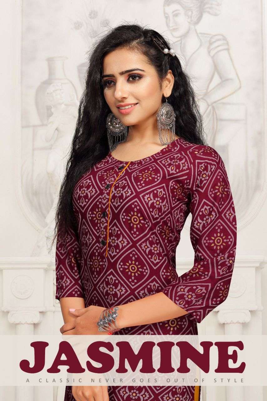 beauty queen jasmine series 7399 rayon print or plan kurti 