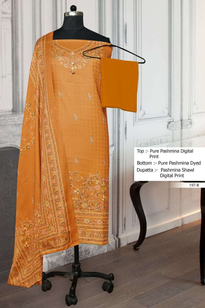 bipson d no 197 Woollen Pashmina Digital Print with Button suit