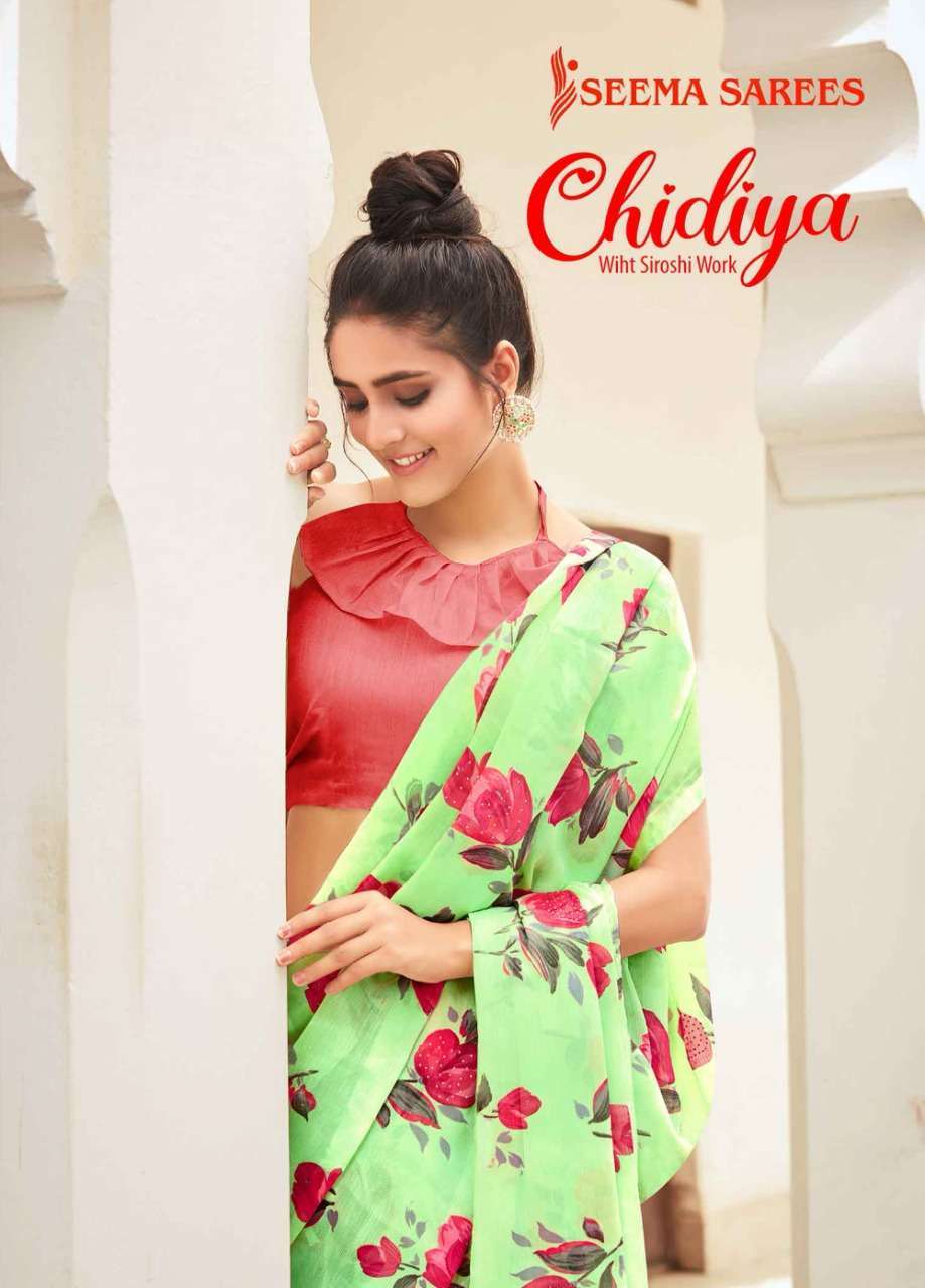 CHIDIYA BY SEEMA SAREE MOSS CHIFFON PRINTED SAREE WHOLESALER
