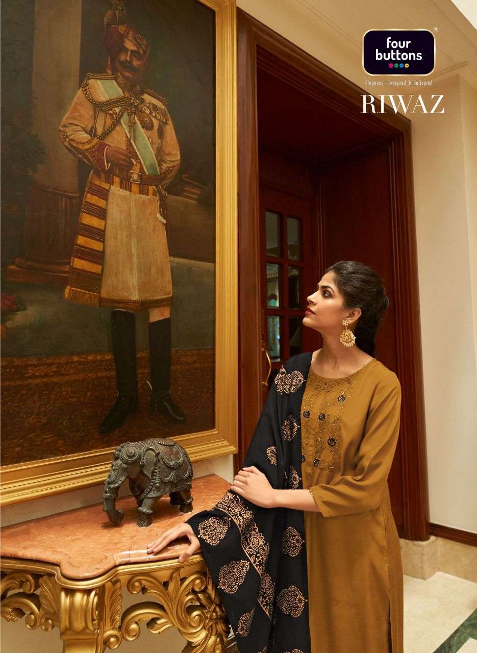 four buttons riwaz series 1641-1646 pure viscose silk suit 