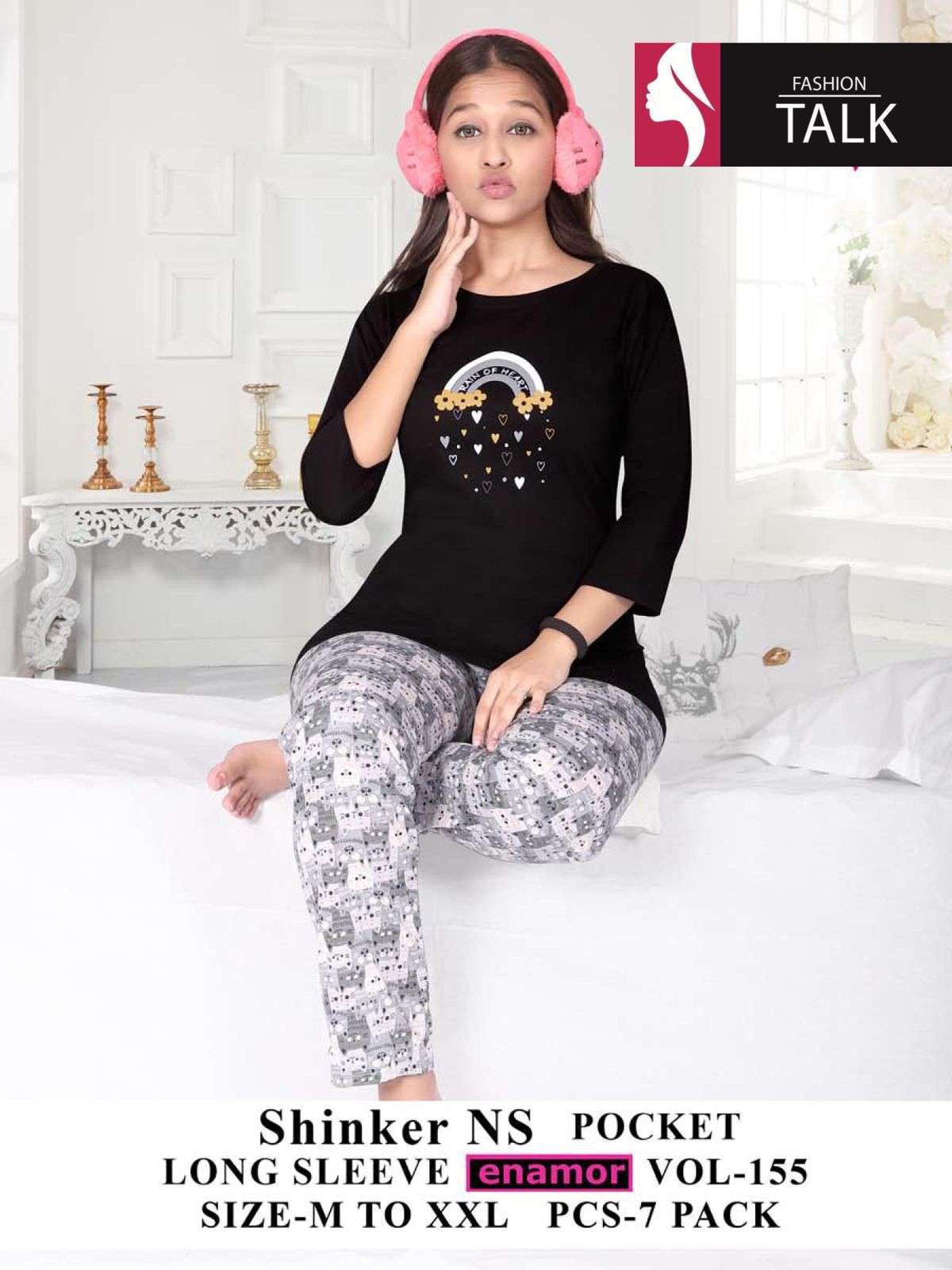 ft enamor shinker ns pocket long sleeve vol 155 hosiery cotton night suit 