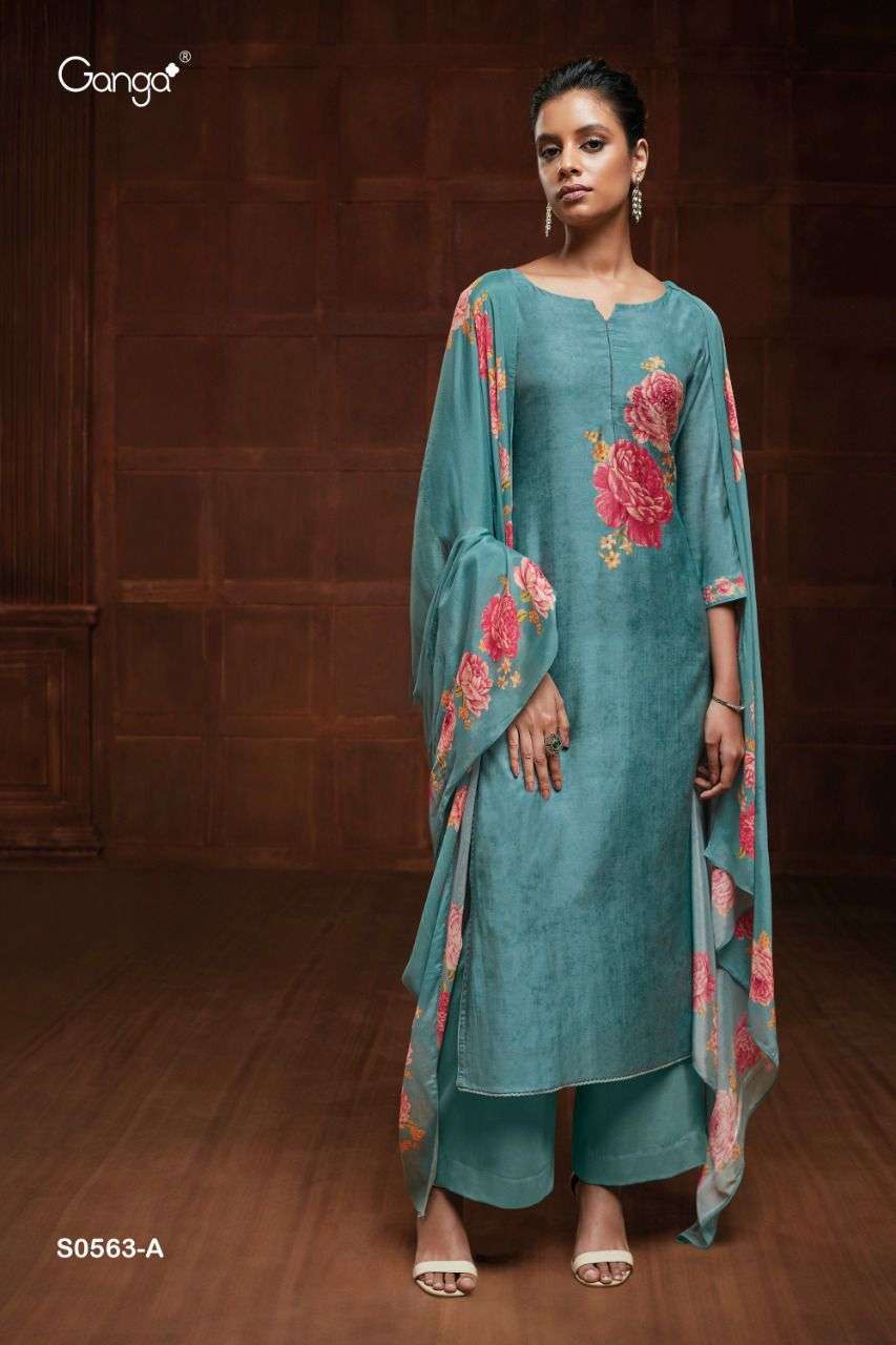 Ganga Eveleen 563 Series Bemberg Silk With Hand Work Dress Material Collection