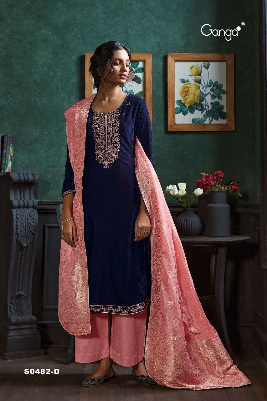 Ganga Lyla 482 Series Velvet With Embroidery Work Salwar Kameez
