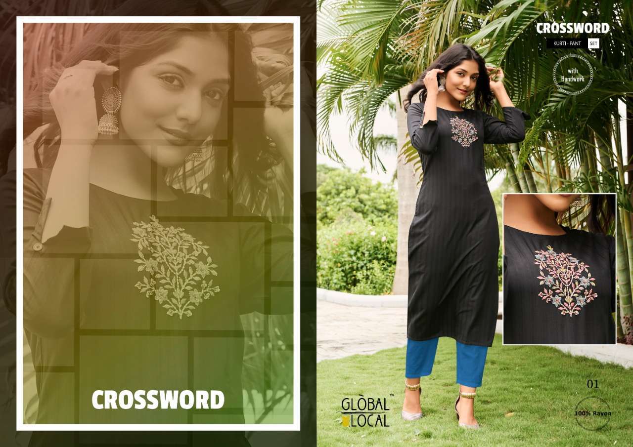 GLOBAL LOCAL CROSSWORD KURTI WITH PANT COMBO SET WHOLESALER
