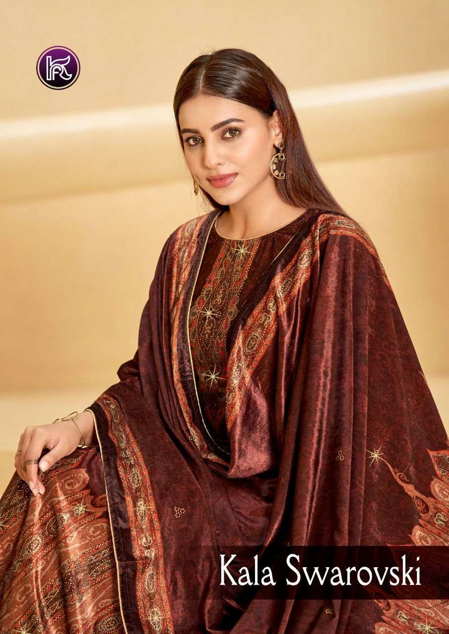 kala fashion swarovski series 6001-6007 velvet digital print work suit 