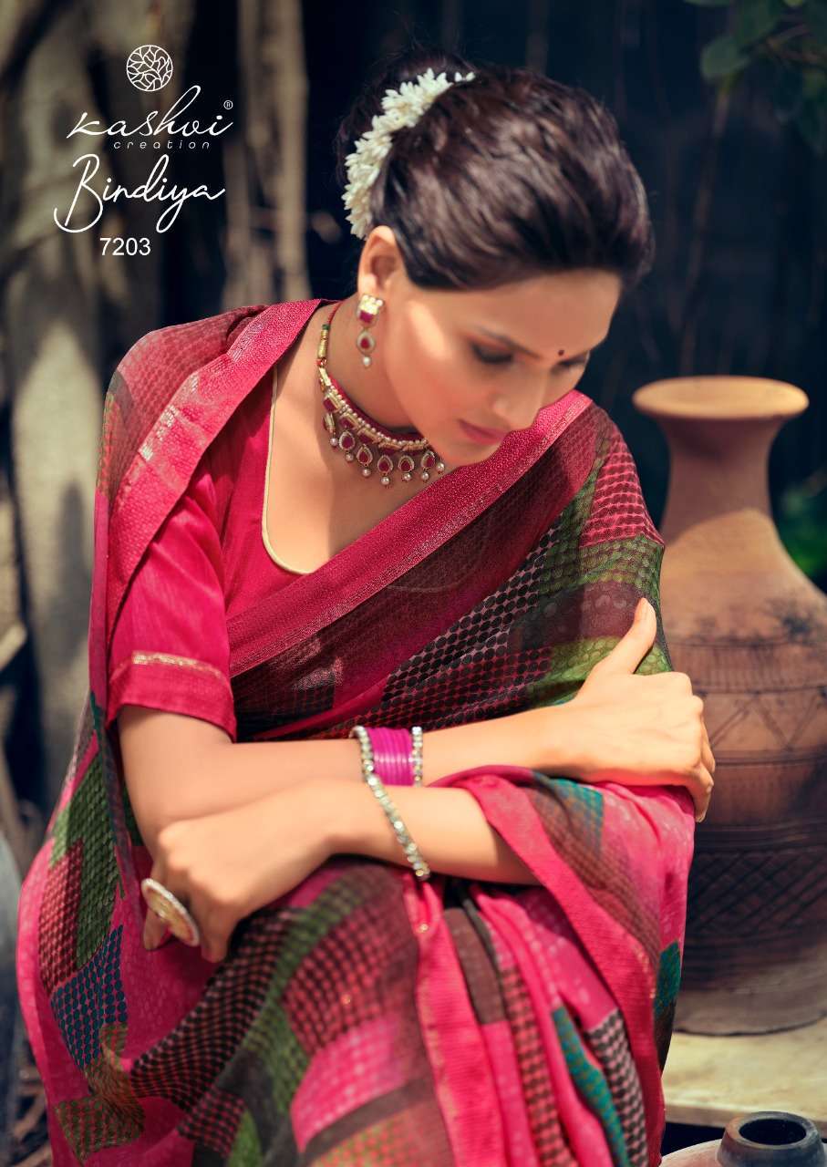 KASHVI BINDIYA WEIGHTLESS WITH FANCY BORDER SARIS WHOLESALER