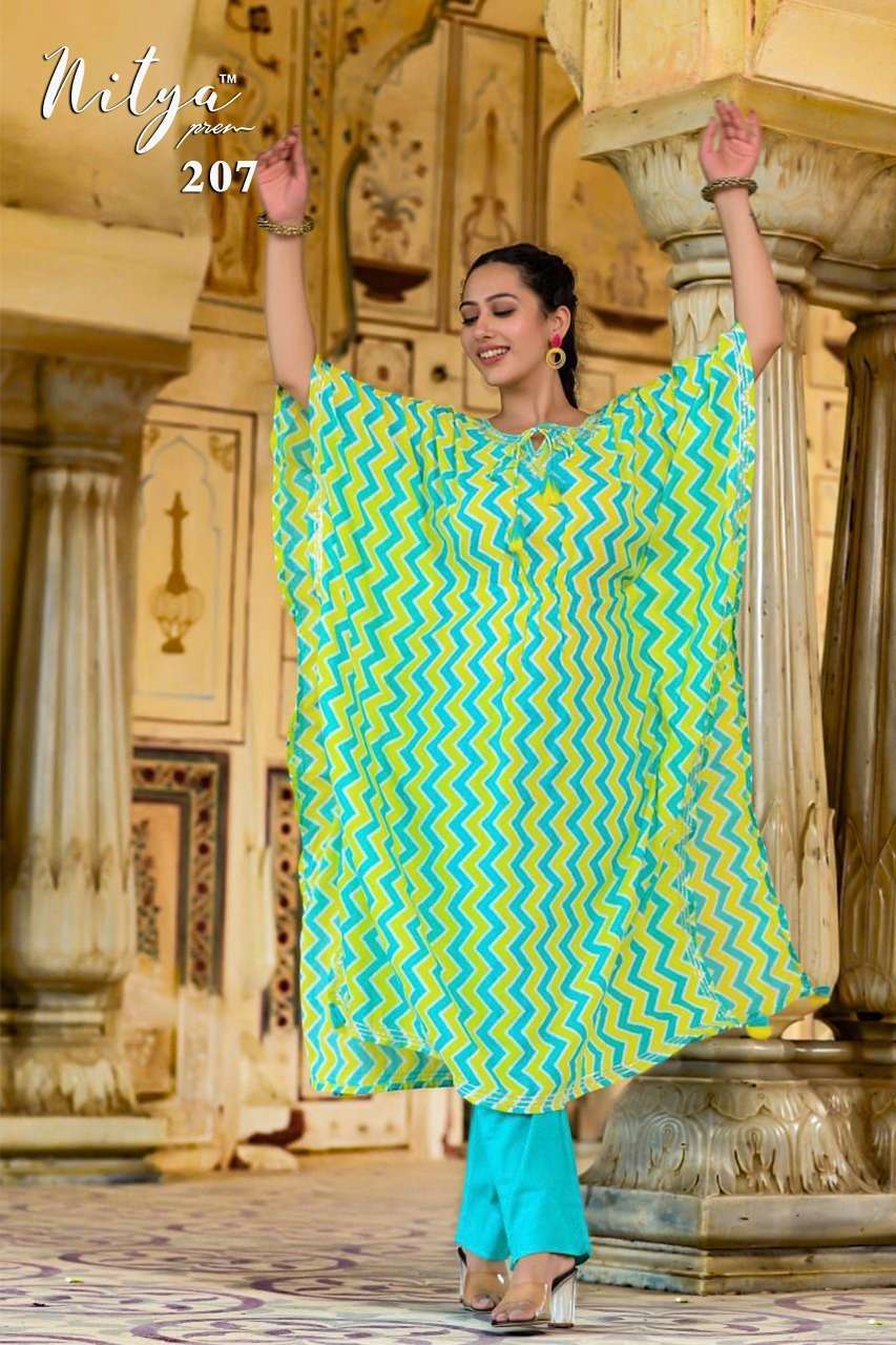 LT NITYA LAUNCH D NO 207 DESIGNER COTTON KURTI WITH BOTTOM SET