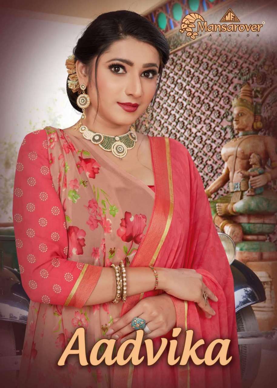 mansaorver fashion aadvika series 1001-1008 semi weightless saree
