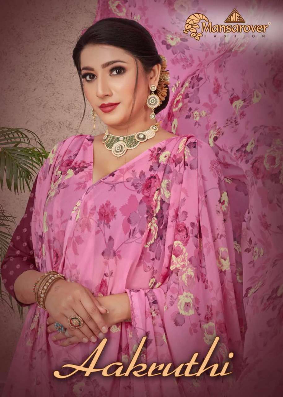 mansaorver fashion aakruthi series 1001-1008 semi weightless saree