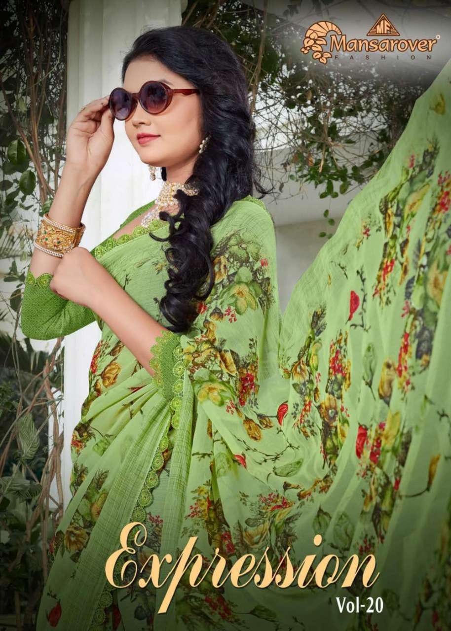 mansarover fashion expression vol 20 series 1001-1006 pure chiffon saree