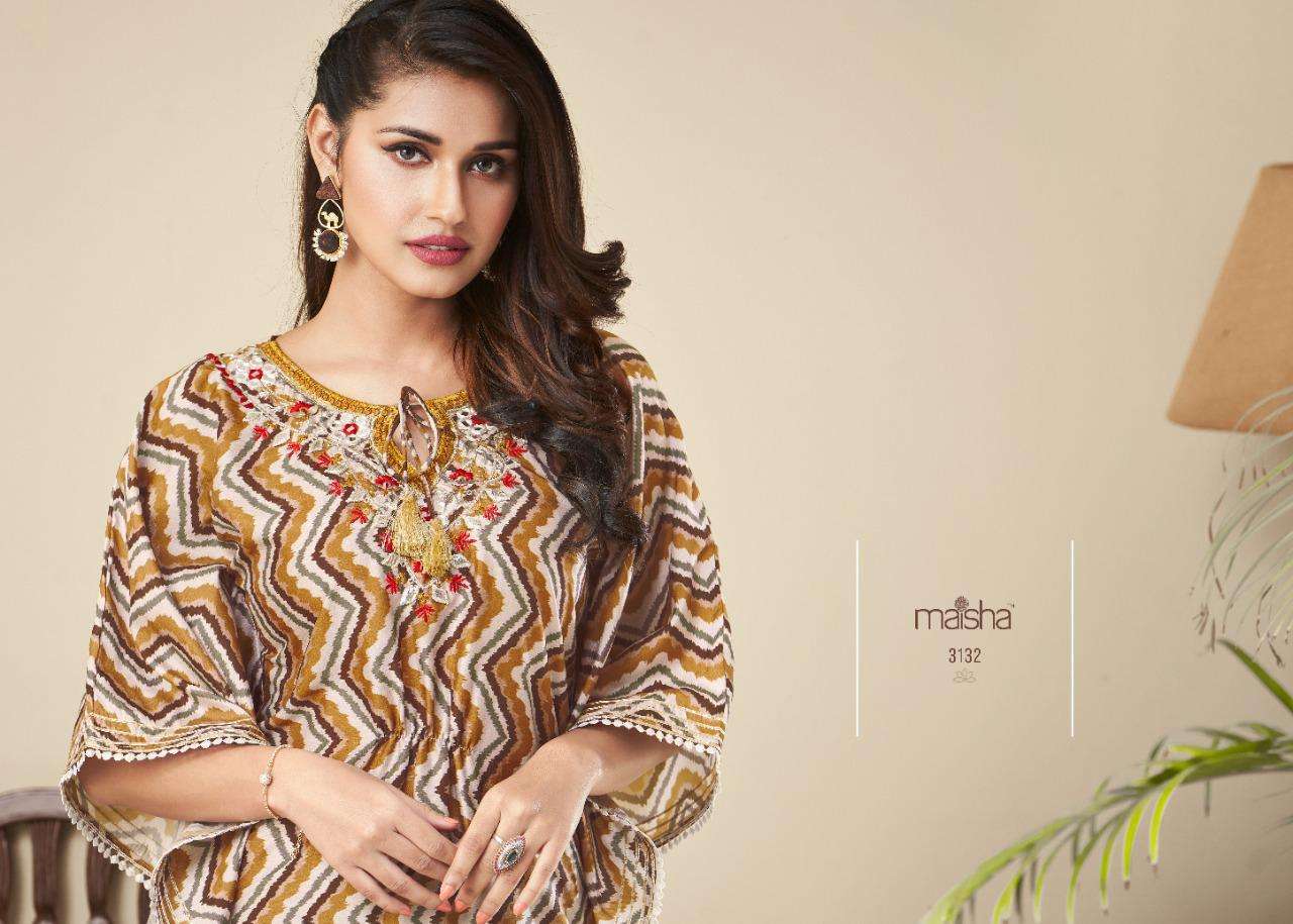 Maskeenji maisha nazhmee series 3131-3134 pure silk with handwork kurti
