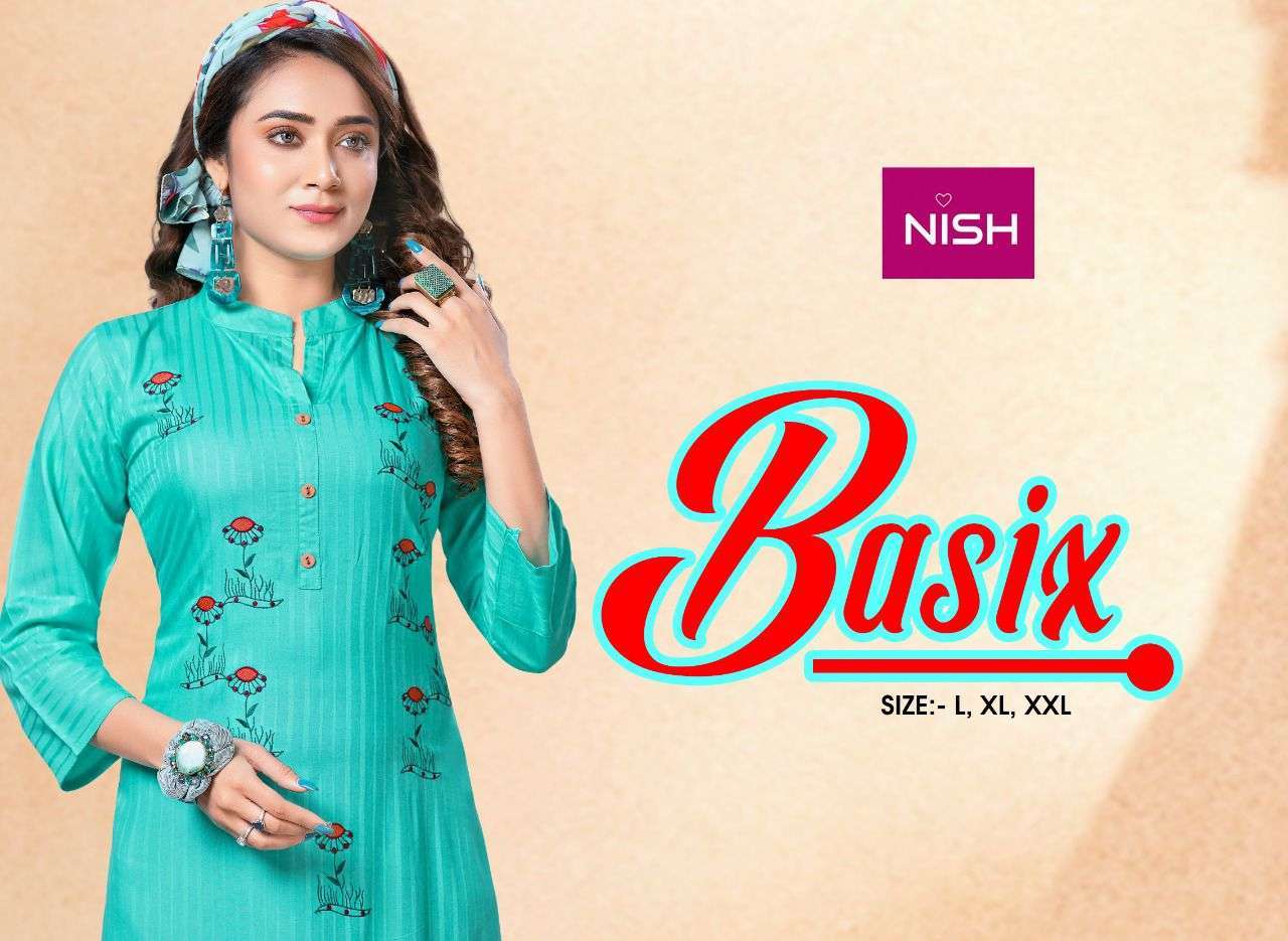 nish basix series 101-108 rayon heavy lining embroidery Kurtis 