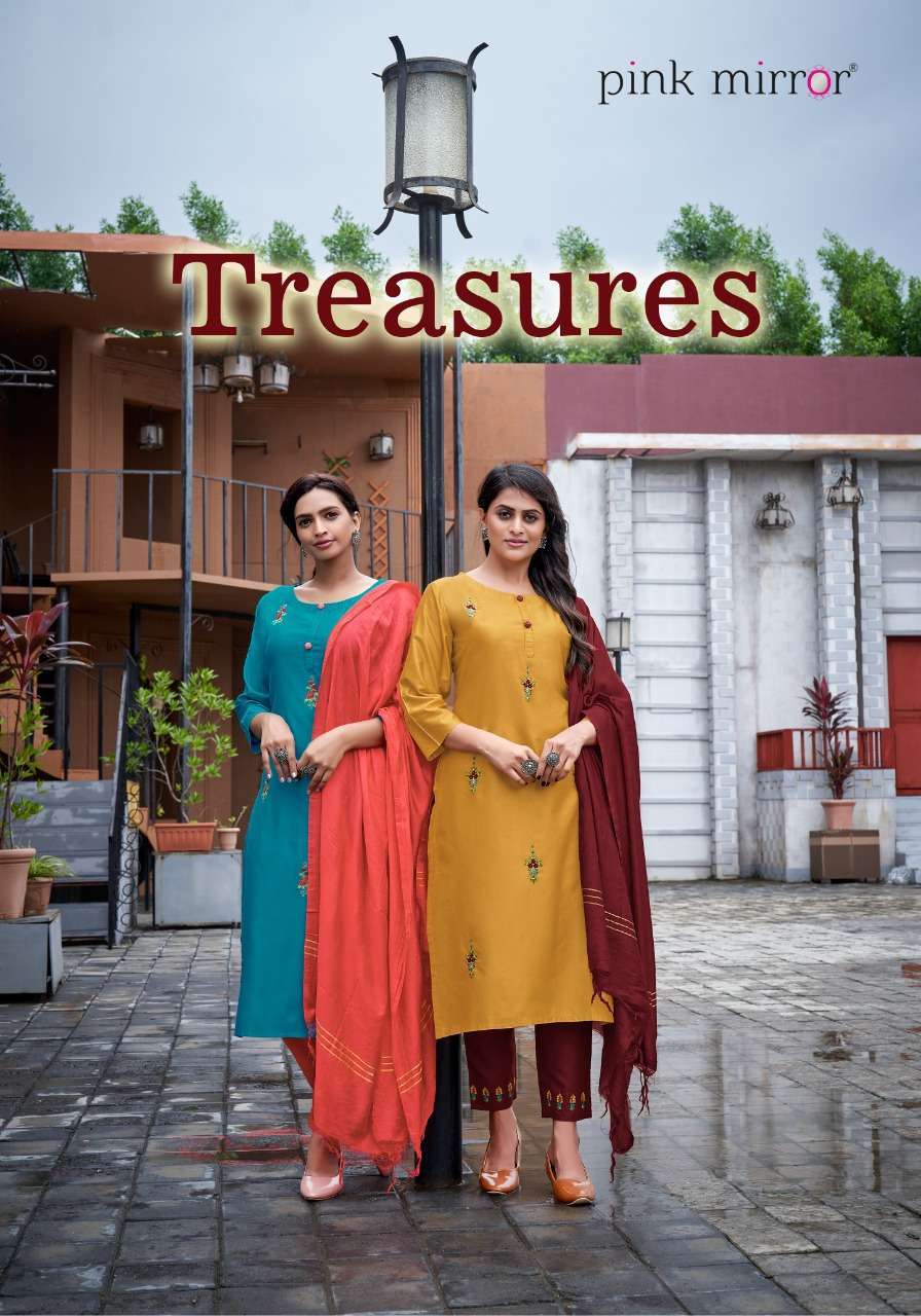 pink mirror treasures series 1001-1006 Viscose with embroidery suit