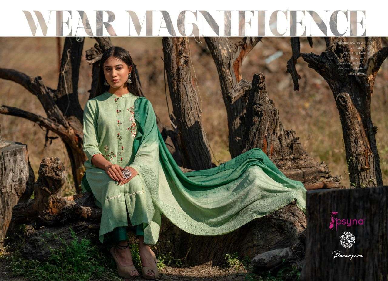 Psyna parampara series 1001-1008 viscose lurex readymade suits