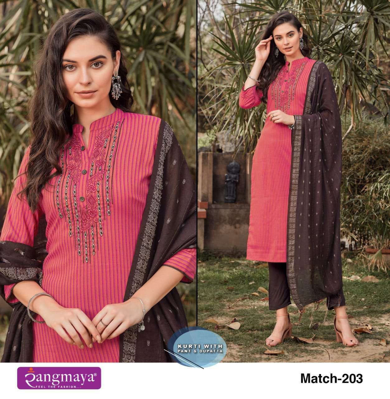 RANGMAYA MATCH VOL 2 3 PIECE READYMADE KURTI WITH PANT AND DUPATTA SET