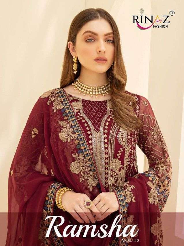 rinaz fashion ramsha vol 10 series 9701-9707 faux georgette suit 