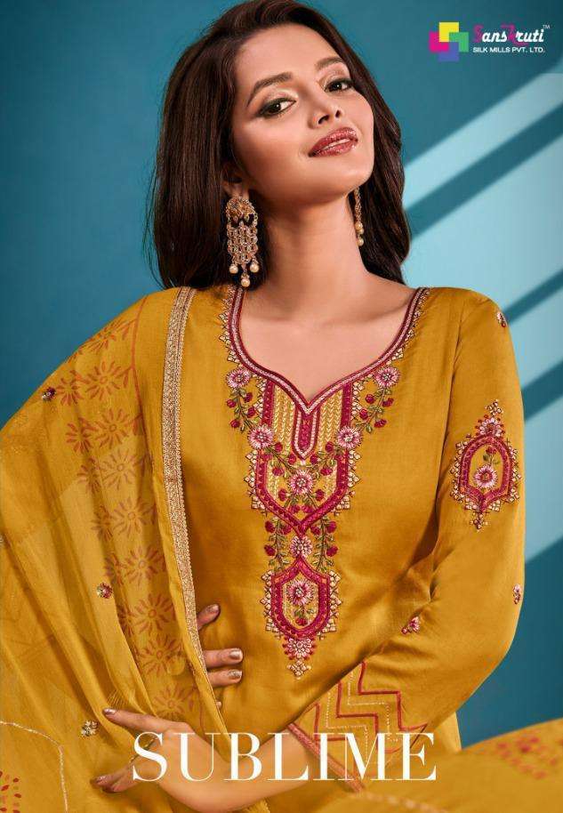 sanskruti silk mills sublime series 7507-7512 pure jam silk suit 