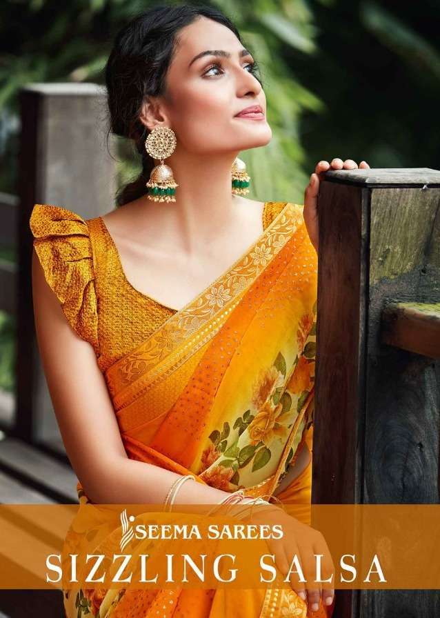 seema saree sizzling salsa series 3001-3008 60 gram with jari saree