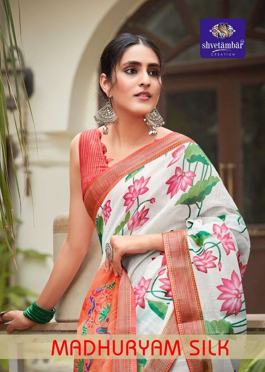 shvetambar madhuryam silk series 01-12 pure linen saree