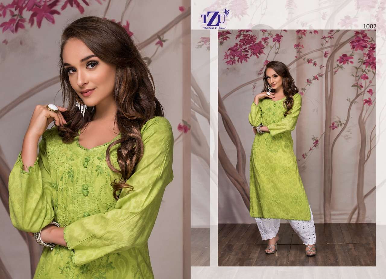 tzu kurtis rainbow vol 5 series 1001-1006 cotton hand embroidery kurti 