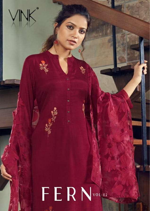 VINK FERN VOL 2 PURE VISCOSE READYMADE TOP BOTTOM WITH BRASSO DUPATTA