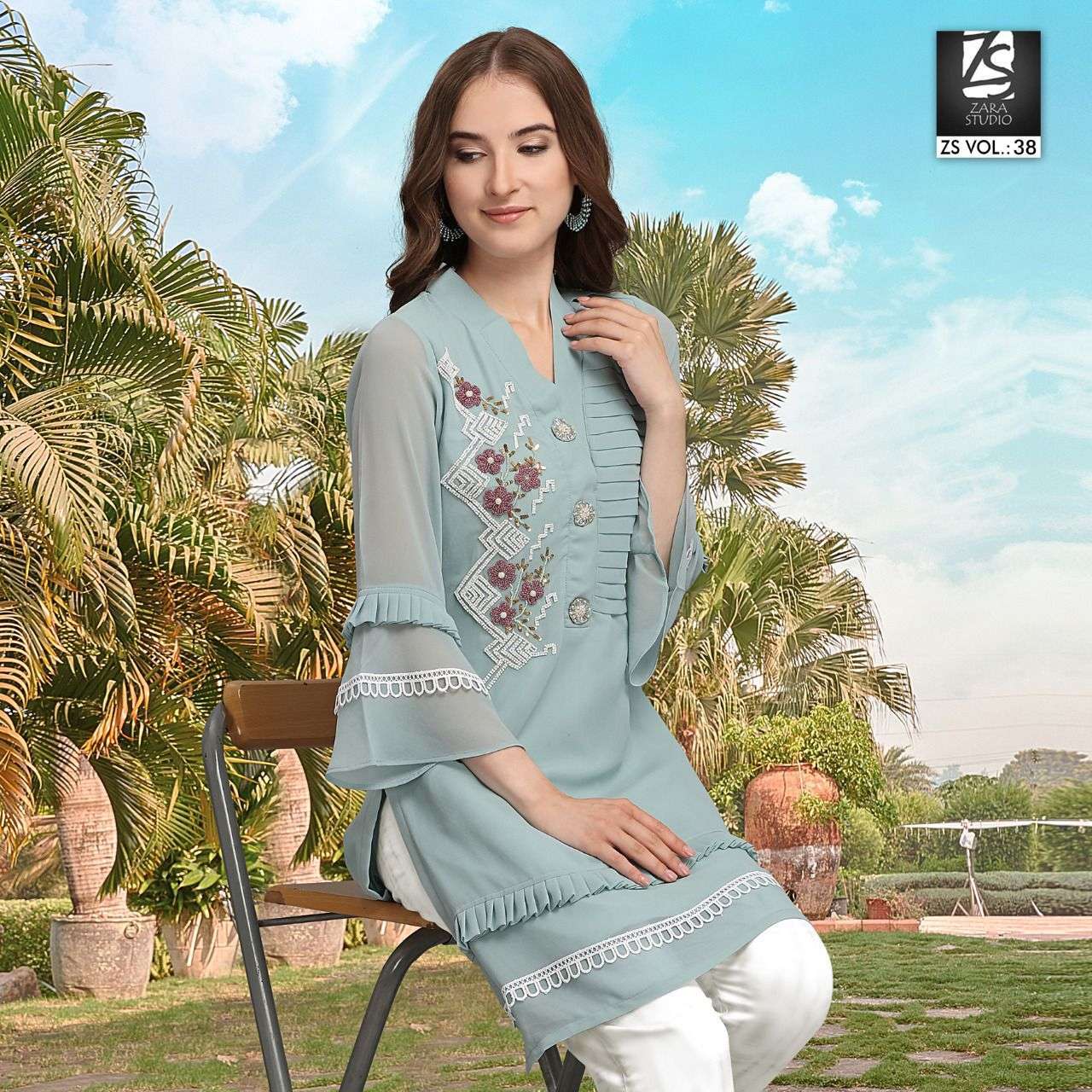 zara studio vol 38 Pure Georgette Tunic With Classic heavy handwork
