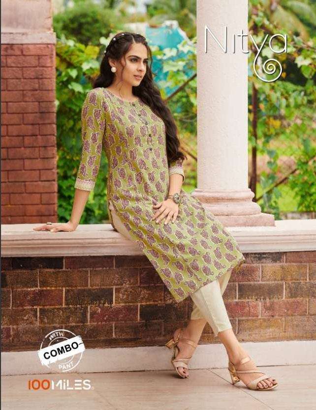 100 Miles Nitya series 01-06 Pure cotton printed Kurti with pants