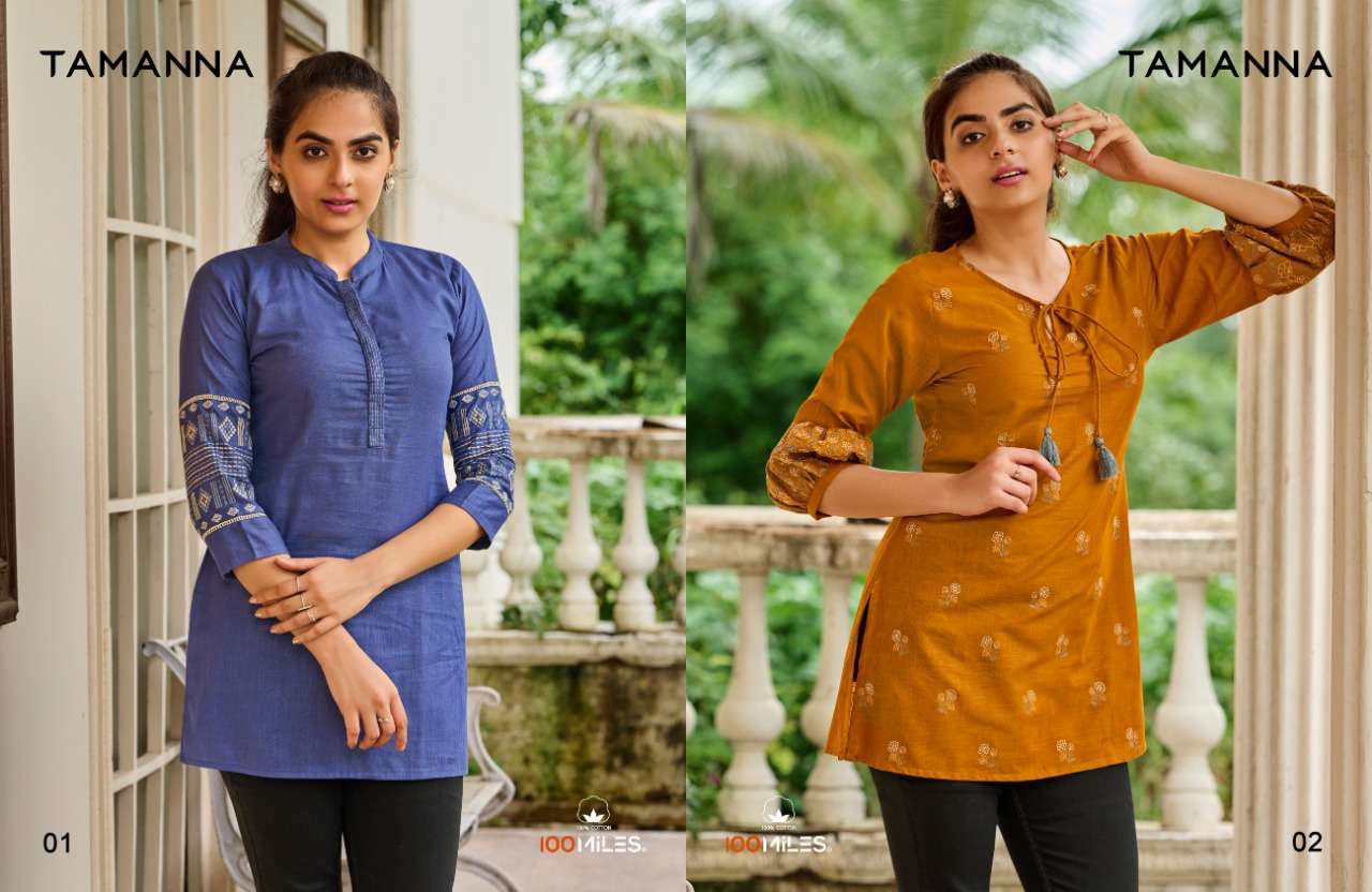 100 miles tamanna series 01-06 Pure Cotton short Kurtis 