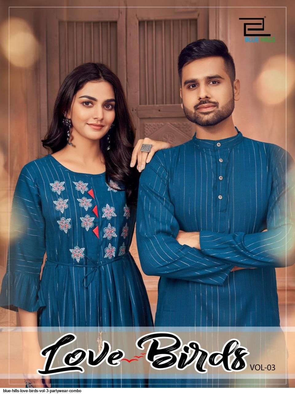 blue hills love birds vol 3 series 3001-3008 rayon lurex couple kurta