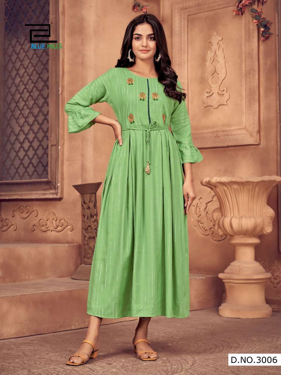 blue hills suman series 101-108 rayon with classic embroidery work kurti