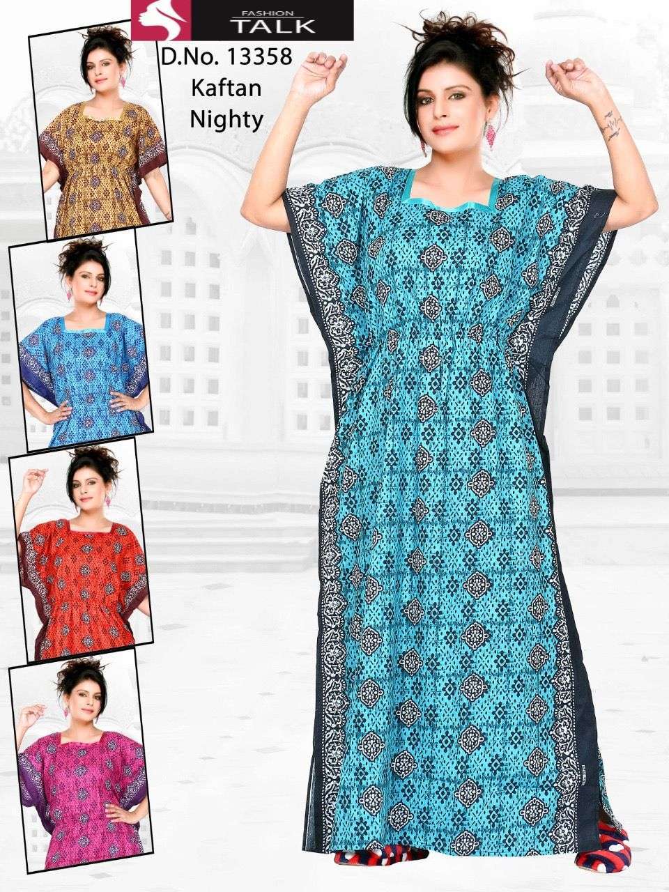 fashioin talk ft-13358 pure cotton print kaftan night gown 