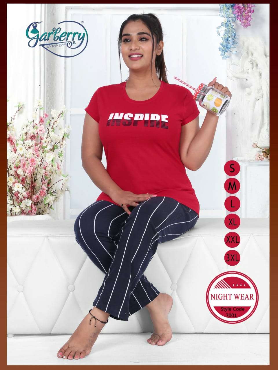 Garberry 7001 cotton lycra stretchable Casual Wear Night Dress