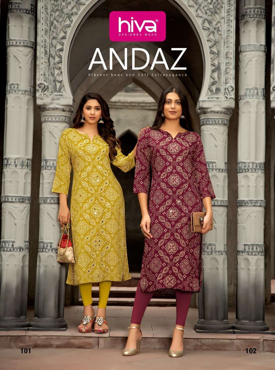 hiva andaz series 101-105 rayon kurti 