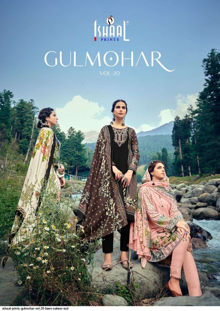ishaal prints gulmohar vol 20 series 20001 to 20010 lawn printed suits