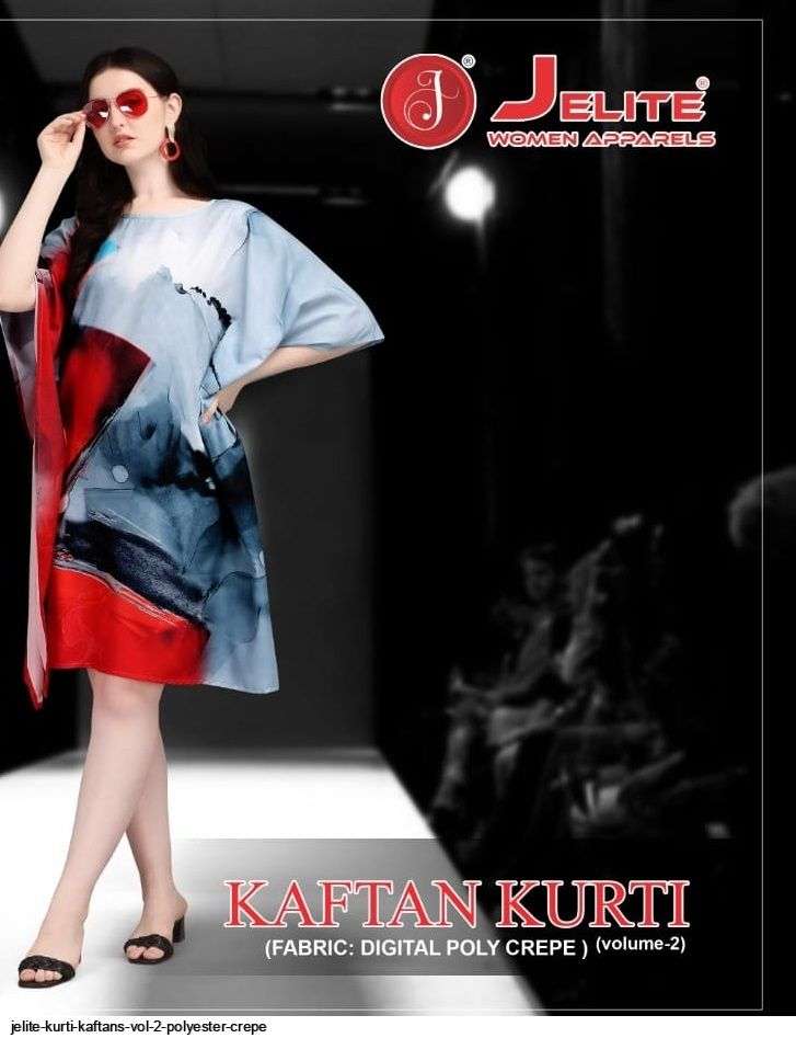 jelite Kurti Kaftans Vol- 2 series 111-118 Polyester Crepe digital print kaftans